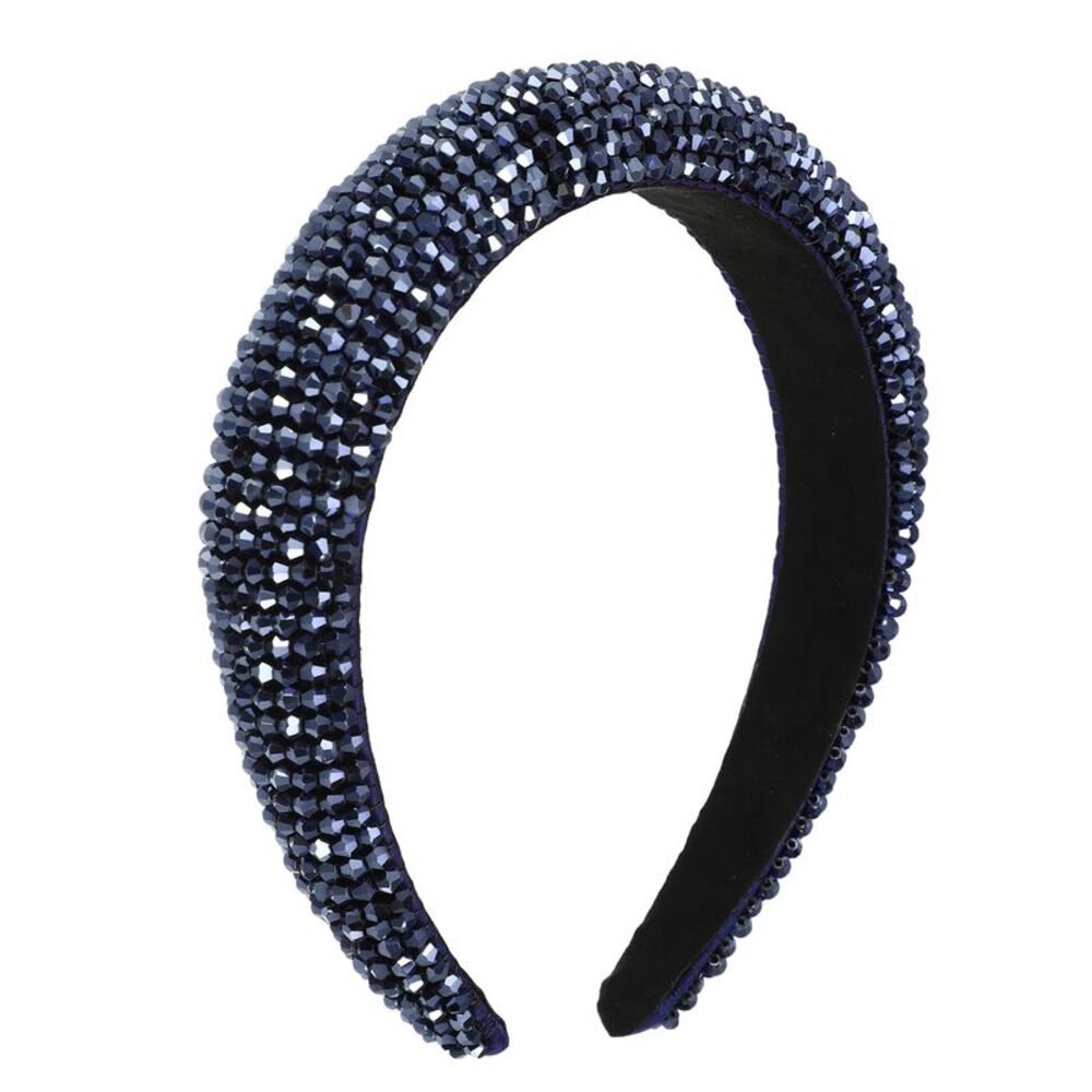 Rhinestone Bling Padded Sparkle Faux Crystal Headbands Deep Blue 1.18 Inch Wide